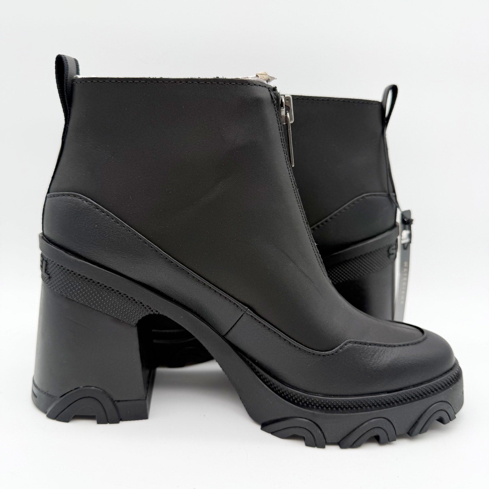 SOREL Womens Brex Booties US 8.5 EU 39.5 Black Leather Waterproof Heel Zip NIB
