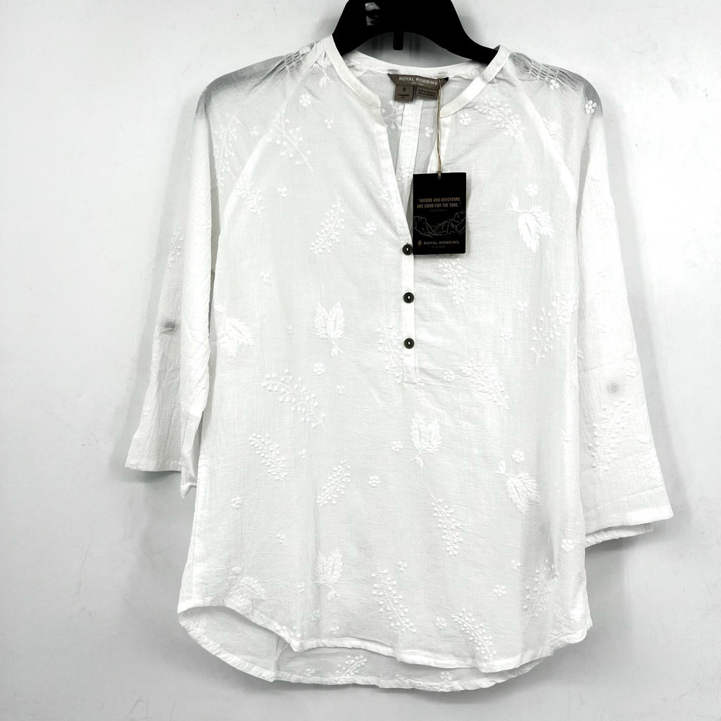 ROYAL ROBBINS Women's Oasis Tunic II Top Small White Embroidered 3/4 Sleeve NWT