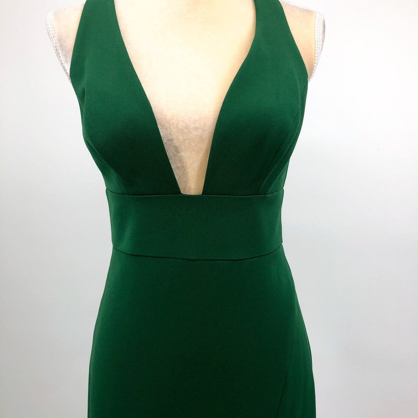 LIV FOSTER Women's Column Gown Size 4 Basil Green Plunging V Neck NWT