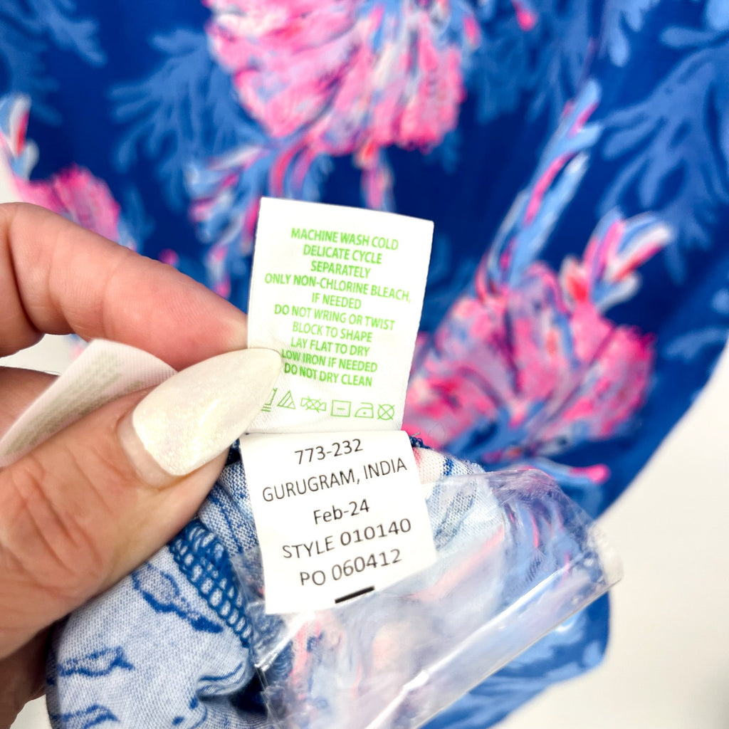 LILLY PULITZER Easley Short Sleeve Dress XXL Blue Pink For the Fans NWT