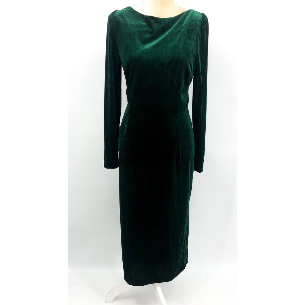 BARDOT Kalani Cowl Back Velvet Midi Dress Size 10 Large Green Long Sleeve NWT