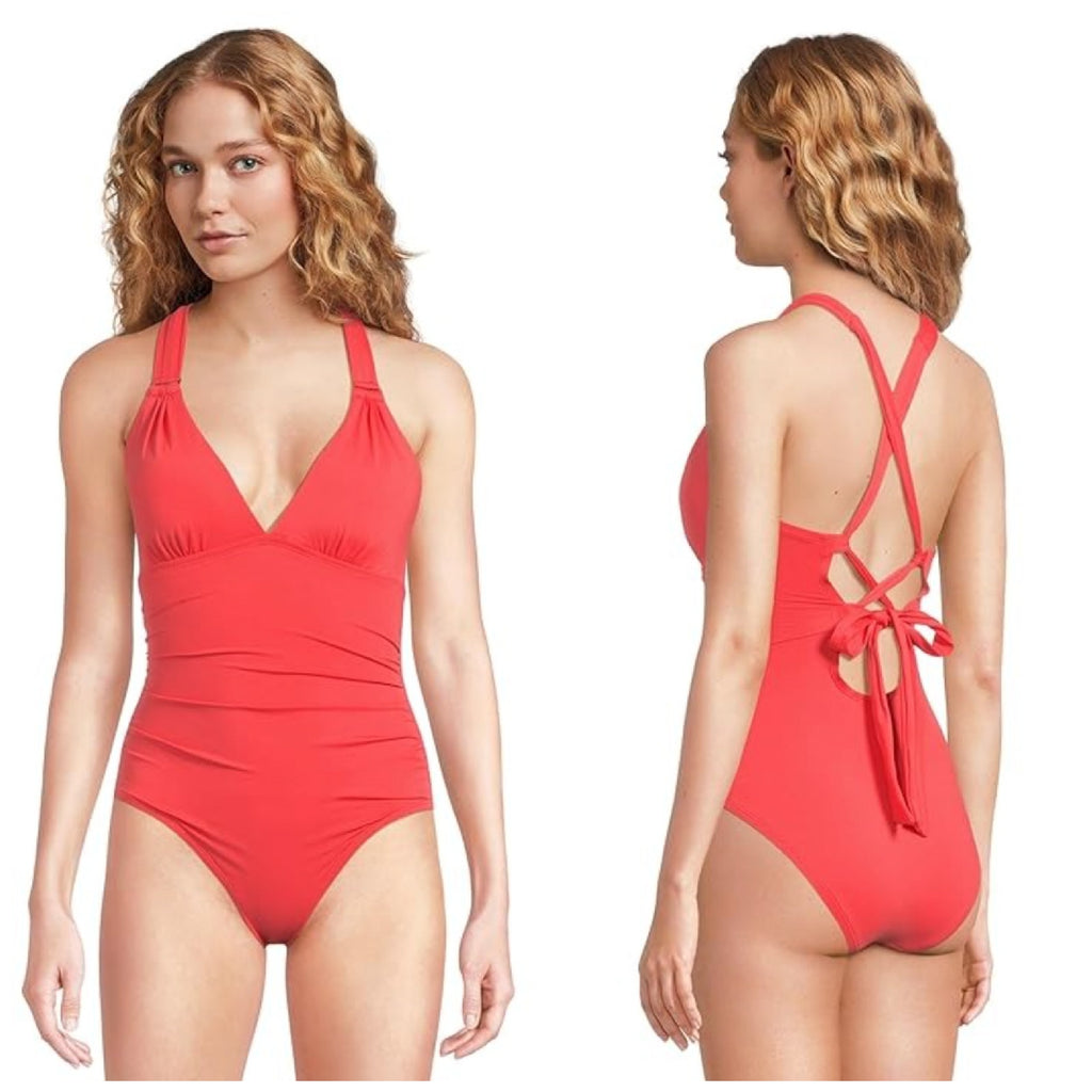 TOMMY BAHAMA Novelty Pearl One Piece Swimsuit Size 8 Pink Coral V neck NWT