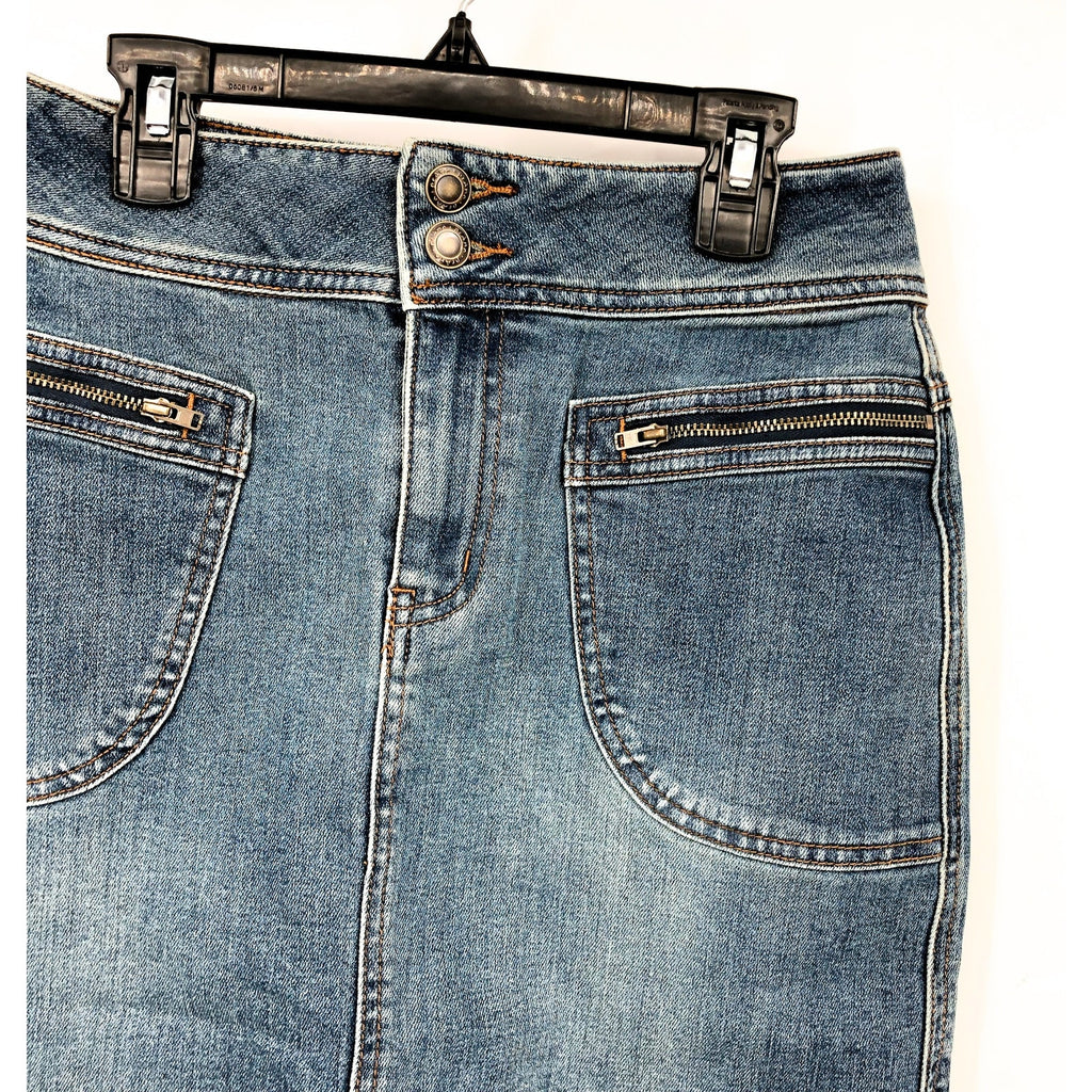 PRANA Women's Broadway Denim Pencil Skirt Size 0 True Blue Organic Stretch NWT