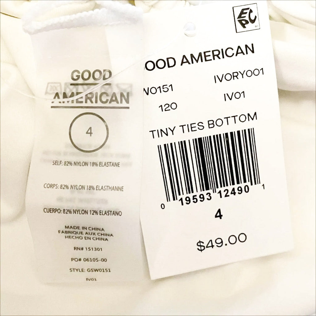 Good American Tiny Ties Bikini Bottoms Sz 4 XL Swimwear Matte Ivory White NWT