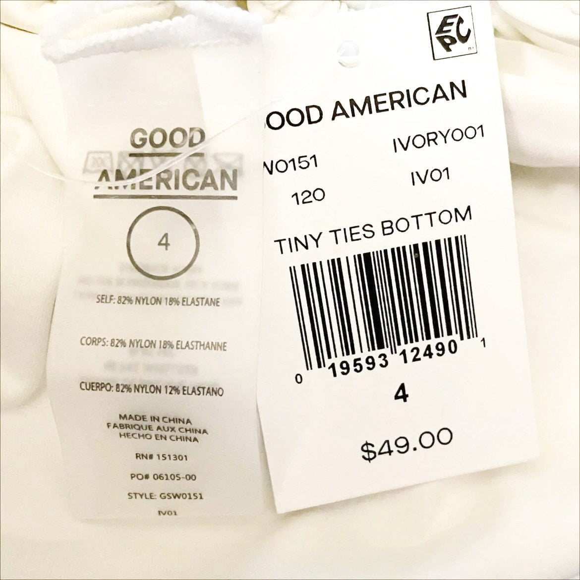 Good American Tiny Ties Bikini Bottoms Sz 4 XL Swimwear Matte Ivory White NWT