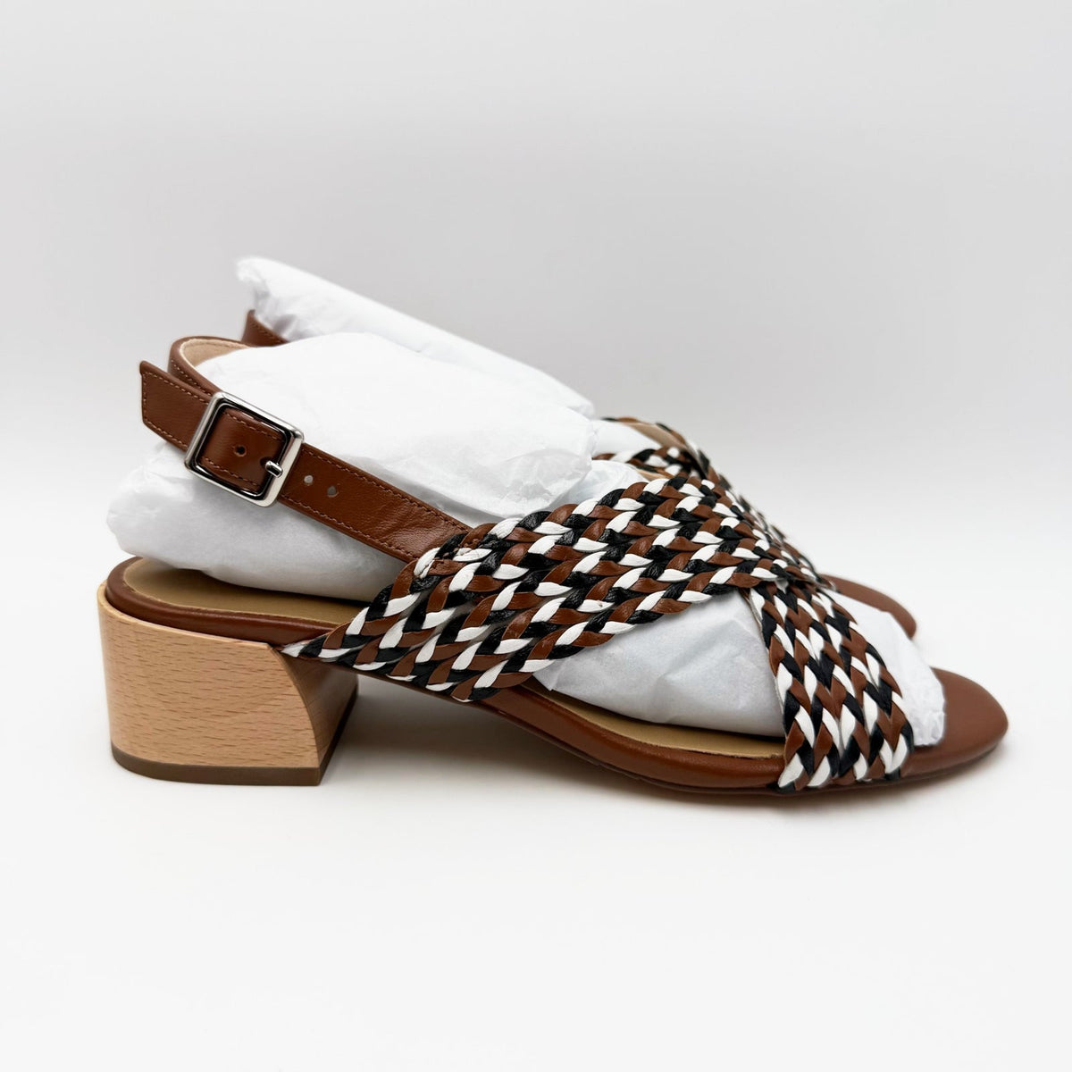 Vaneli Womens Cadmus Woven Slingback Sandals Size 7 Brown Block Heel NIB