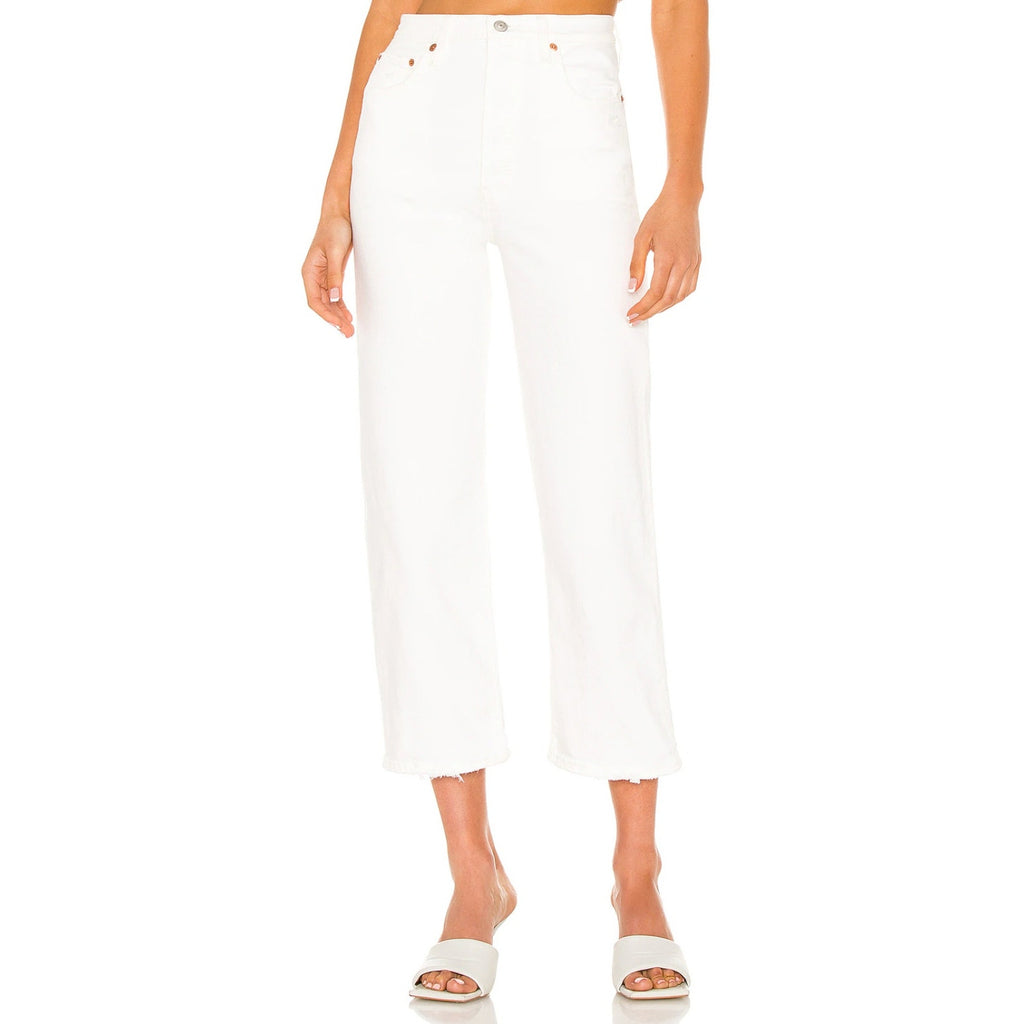 LEVI'S Womens Ribcage Straight Ankle Jeans 32x27 US 14 Cloud White 726930076 NWT