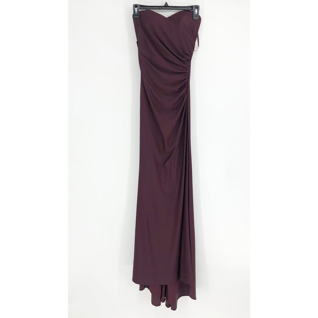 La Femme 29489 Ruched Long Gown Dress 00 Maroon Red Strapless High Slit NWOT