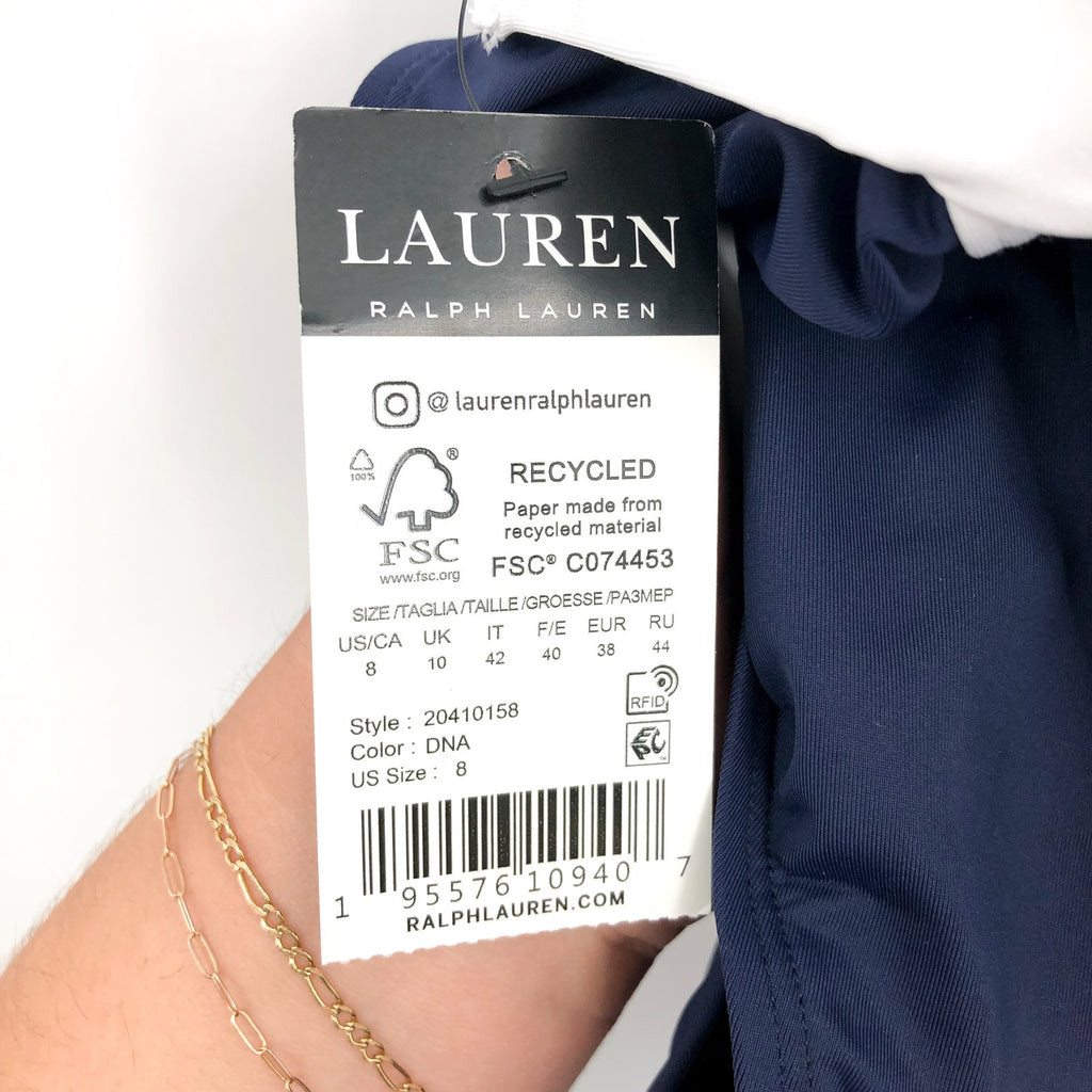 LAUREN RALPH LAUREN Bel Air Bikini Bottom Size 8 Navy Blue Banded High Waist NWT