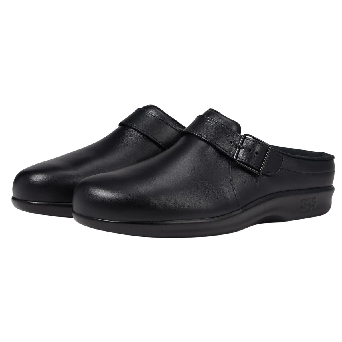 SAS Womens Comfort Clog US 10.5 M Black Leather Slip On Buckle Detail NIB
