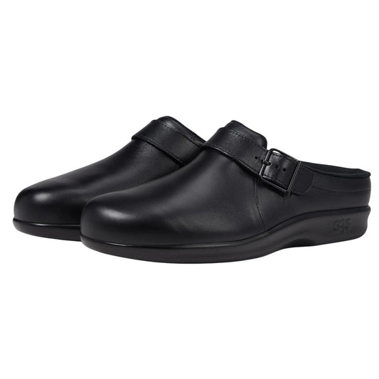 SAS Womens Comfort Clog US 10.5 M Black Leather Slip On Buckle Detail NIB