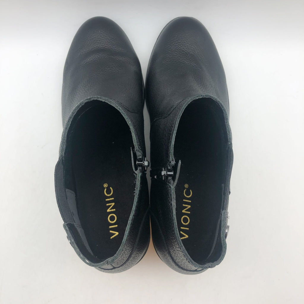 Vionic Womens Finn Ankle Booties US 8 EU 38.5 Black Leather Boots NWOB