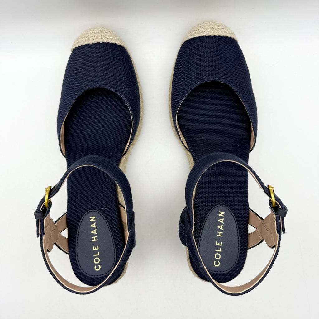 Cole Haan Women Cloudfeel Espadrille Wedge Heels Size 9.5 Navy Blue Linen NIB