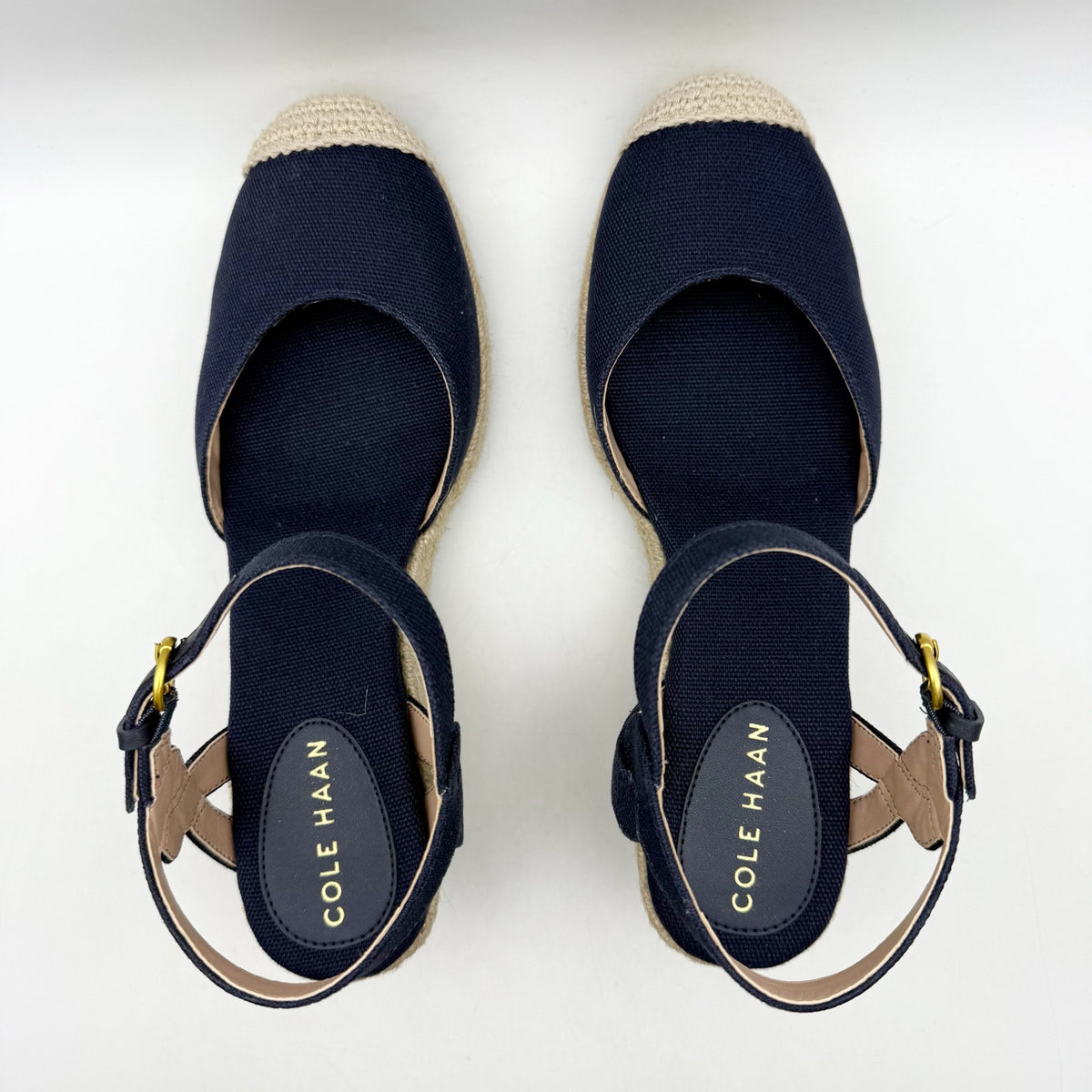 Cole Haan Women Cloudfeel Espadrille Wedge Heels Size 9.5 Navy Blue Linen NIB