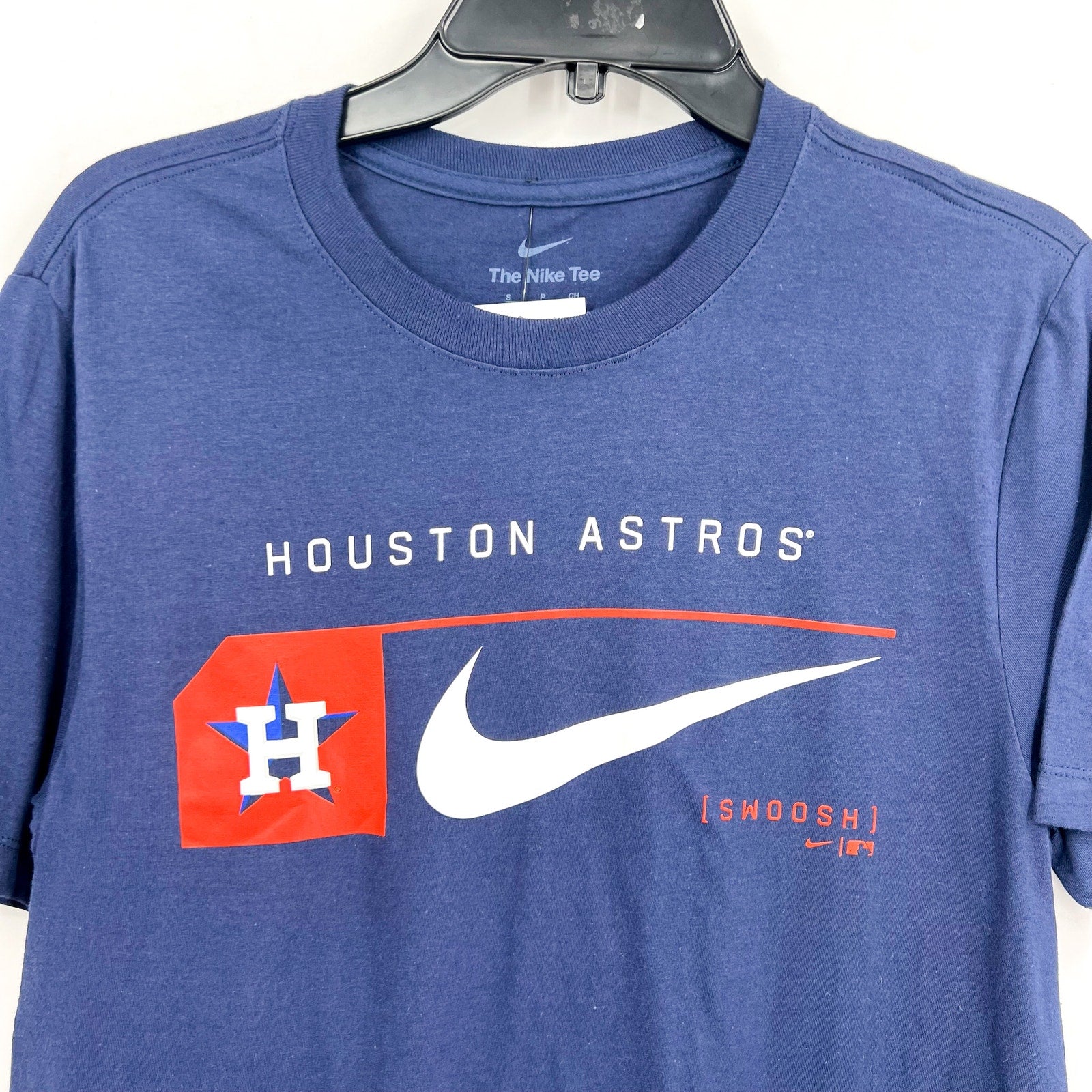 NIKE Mens Houston Astros Swoosh Lockup T-Shirt Small Navy Short Sleeve NWT