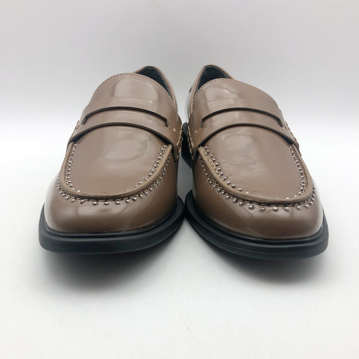 Franco Sarto Womens Eden Studded Loafers Size 7.5 Toffee Brown Slip On NWOB