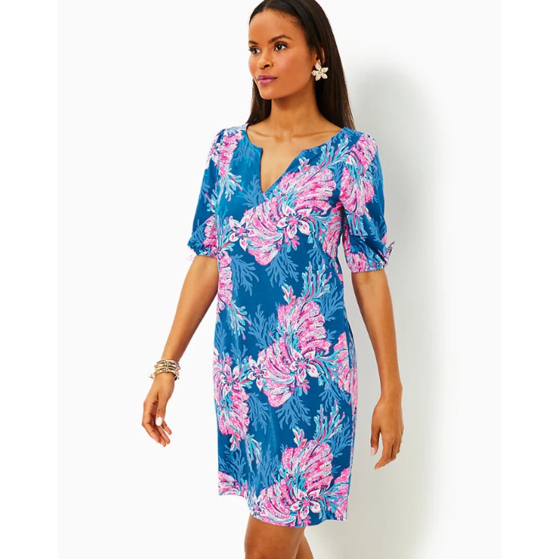 LILLY PULITZER Easley Short Sleeve Dress XXL Blue Pink For the Fans NWT