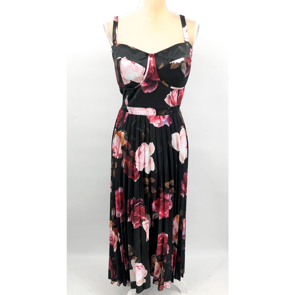 CITY CHIC Rich Bloom Party Dress Medium Size 18 Black Floral Midi Straps NWOT