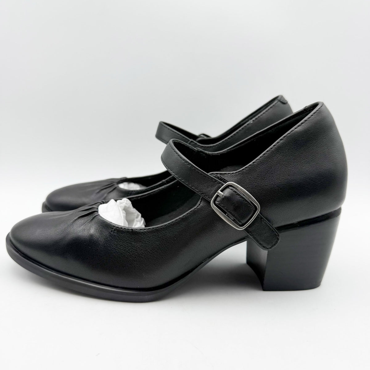 Aetrex Womens Sara Mary Jane Pumps EU 36 US 6-6.5 Black Leather Heels NIB