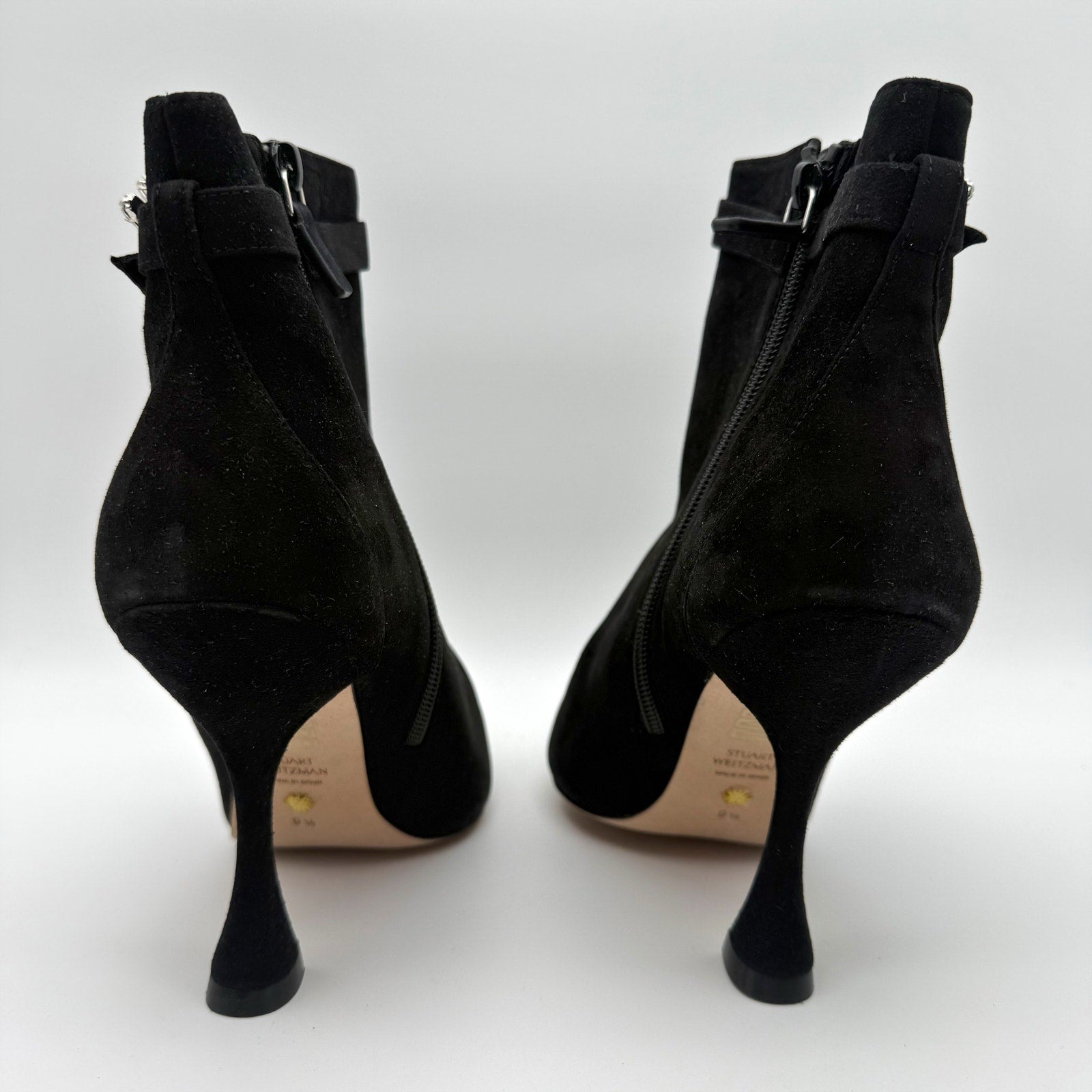 Stuart Weitzman Womens Crystal Nova Xcurve 100 Zip Bootie 9.5 Black Suede NWOB