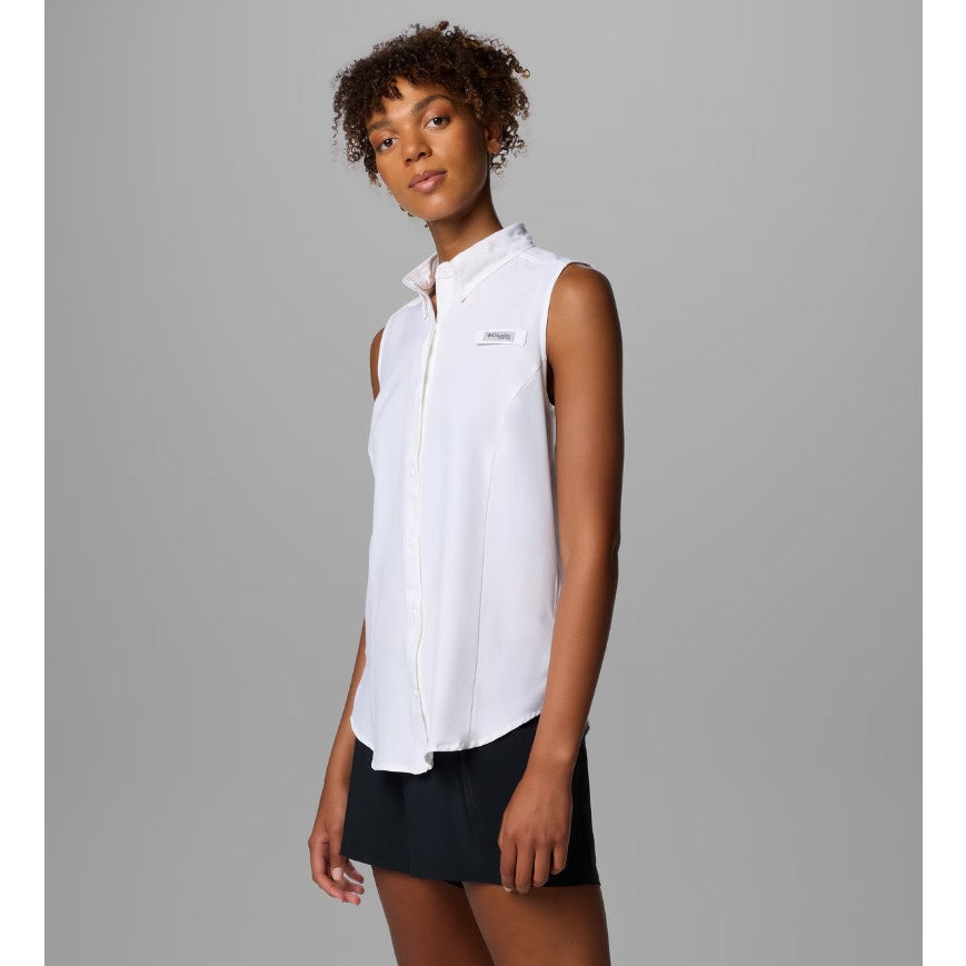 COLUMBIA Women's PFG Tamiami Shirt Large White Sleeveless Omni Shade NWT