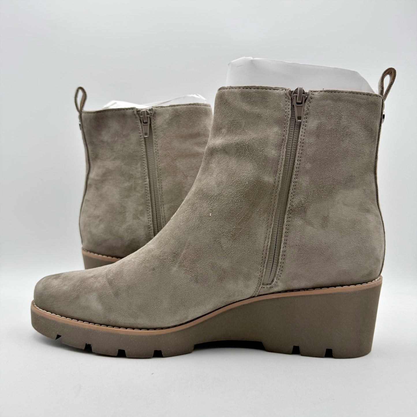 Vionic Womens Aria Ankle Booties US 12 Wide EU 43 Grey Suede NWOB