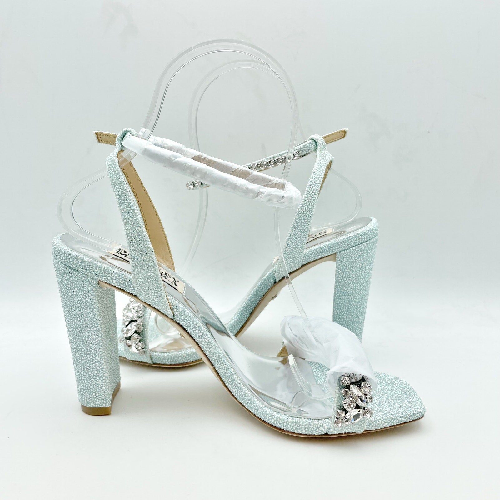 BADGLEY MISCHKA Womens Tasmine Tall Evening Sandals US 6.5 Blue Crystals NIB
