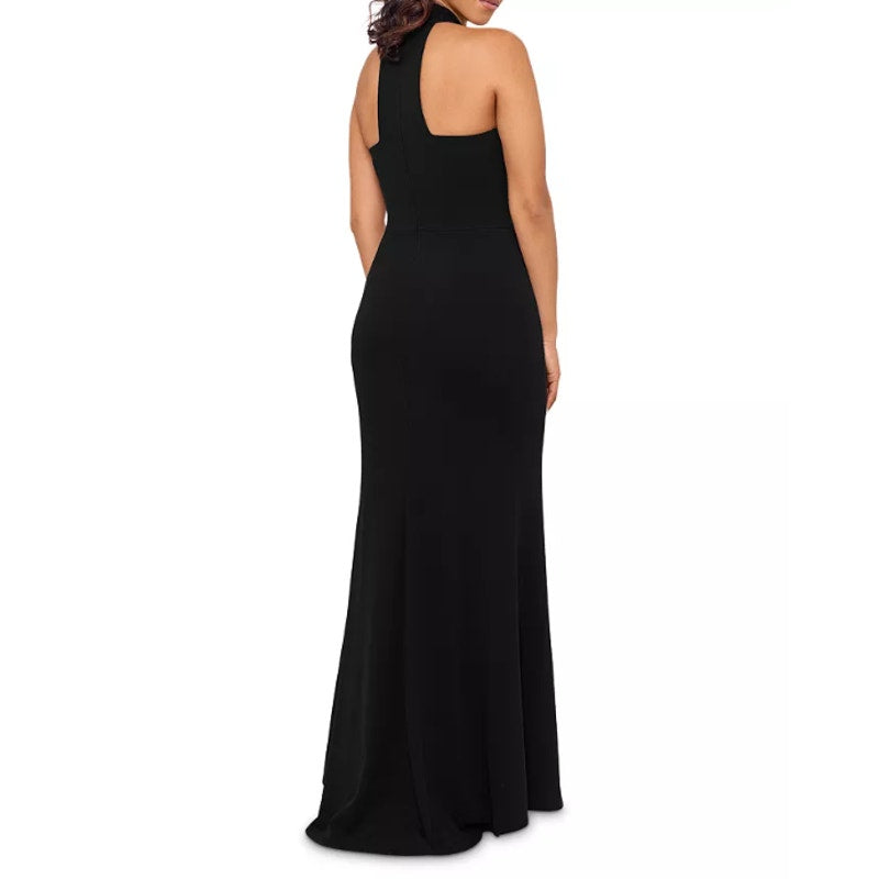 AQUA FORMAL Women's Halter Neck Slit Maxi Gown Size 4 Black Sleeveless NWT