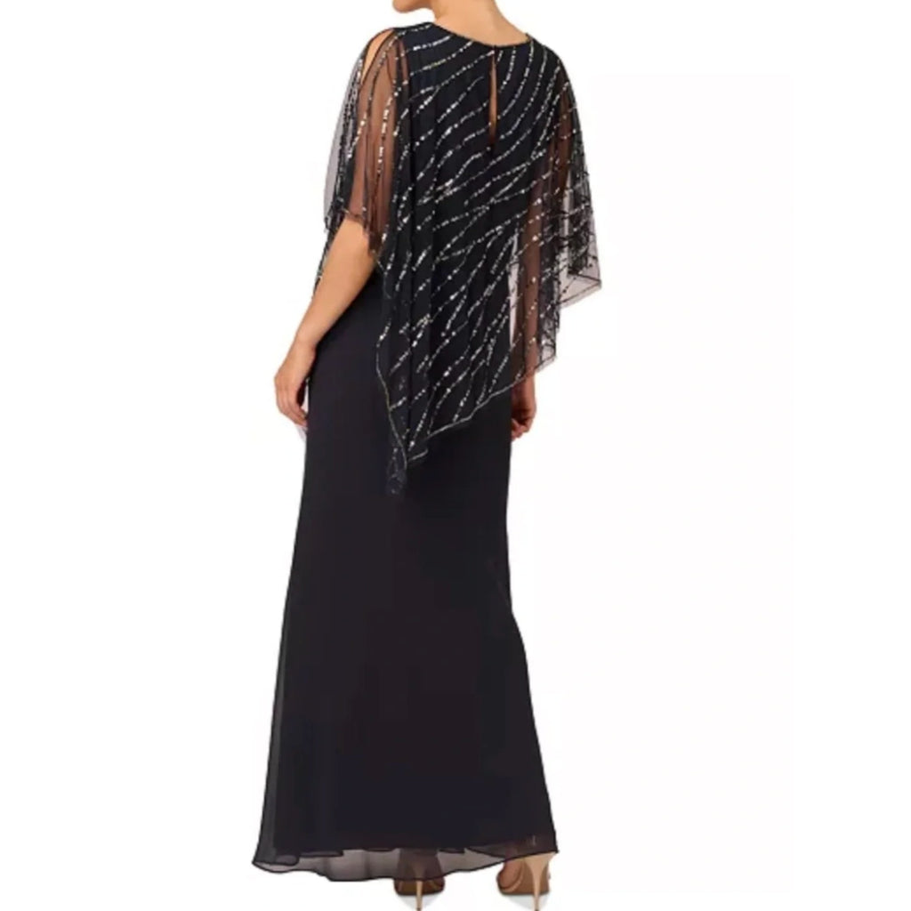 ADRIANNA PAPELL Women's Beaded Popover Midi Dress Size 8 Midnight Blue NWT