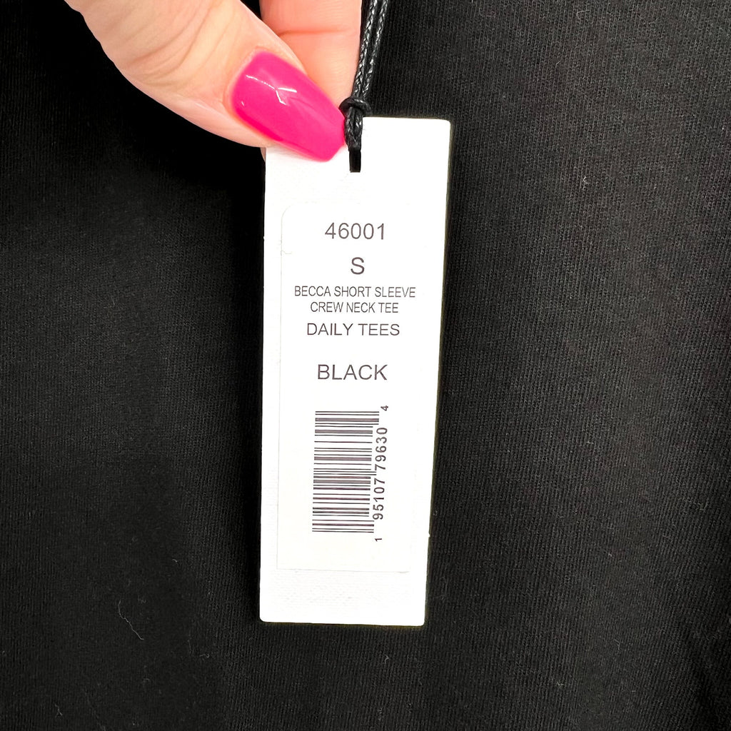 MICHAEL STARS Women's Becca Crew Neck Tee Small Black Cotton Short Sleeve NWT