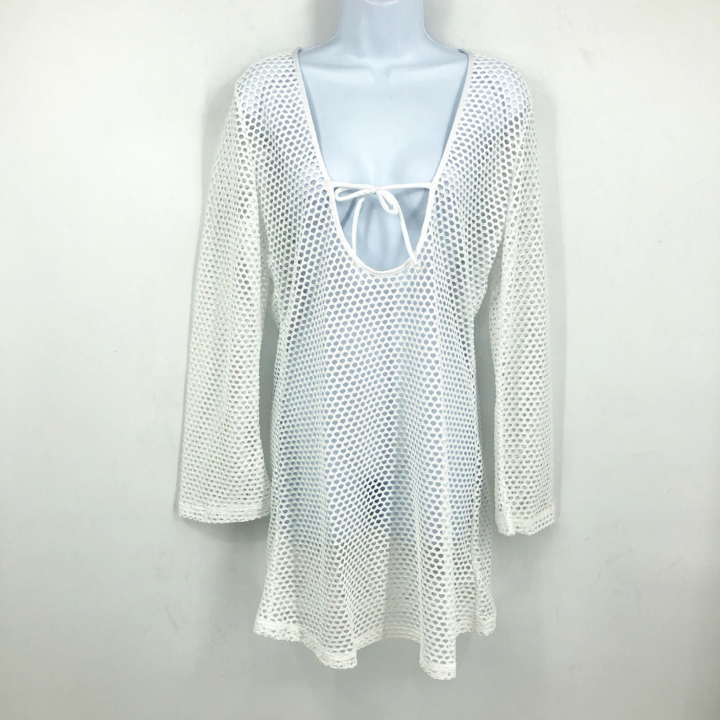 SEAFOLLY Women's Mesh Effect Swim Cover Up US 6 Small White Long Sleeve NWT