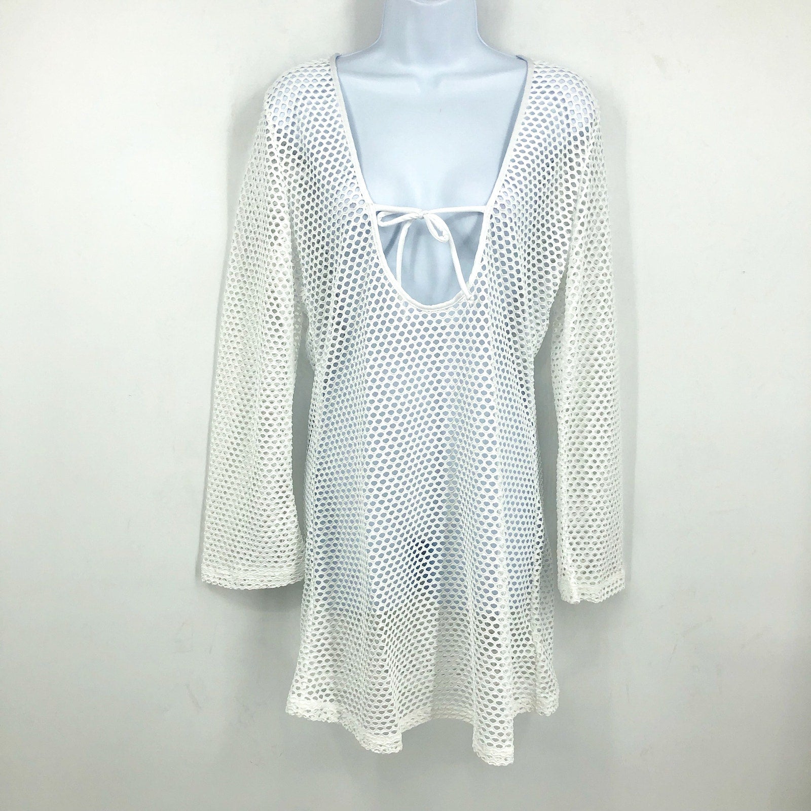 SEAFOLLY Women's Mesh Effect Swim Cover Up US 6 Small White Long Sleeve NWT