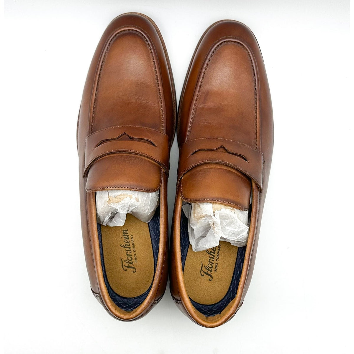 Florsheim Mens Rubano Moc Toe Penny Loafer US 11 Wide Cognac Brown Leather NWOB