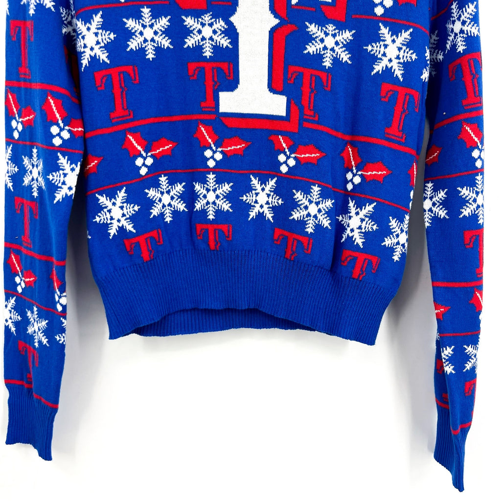 MLB GENUINE MERCHANDISE Texas Rangers T Snowflakes Sweater Large Royal Blue NWT