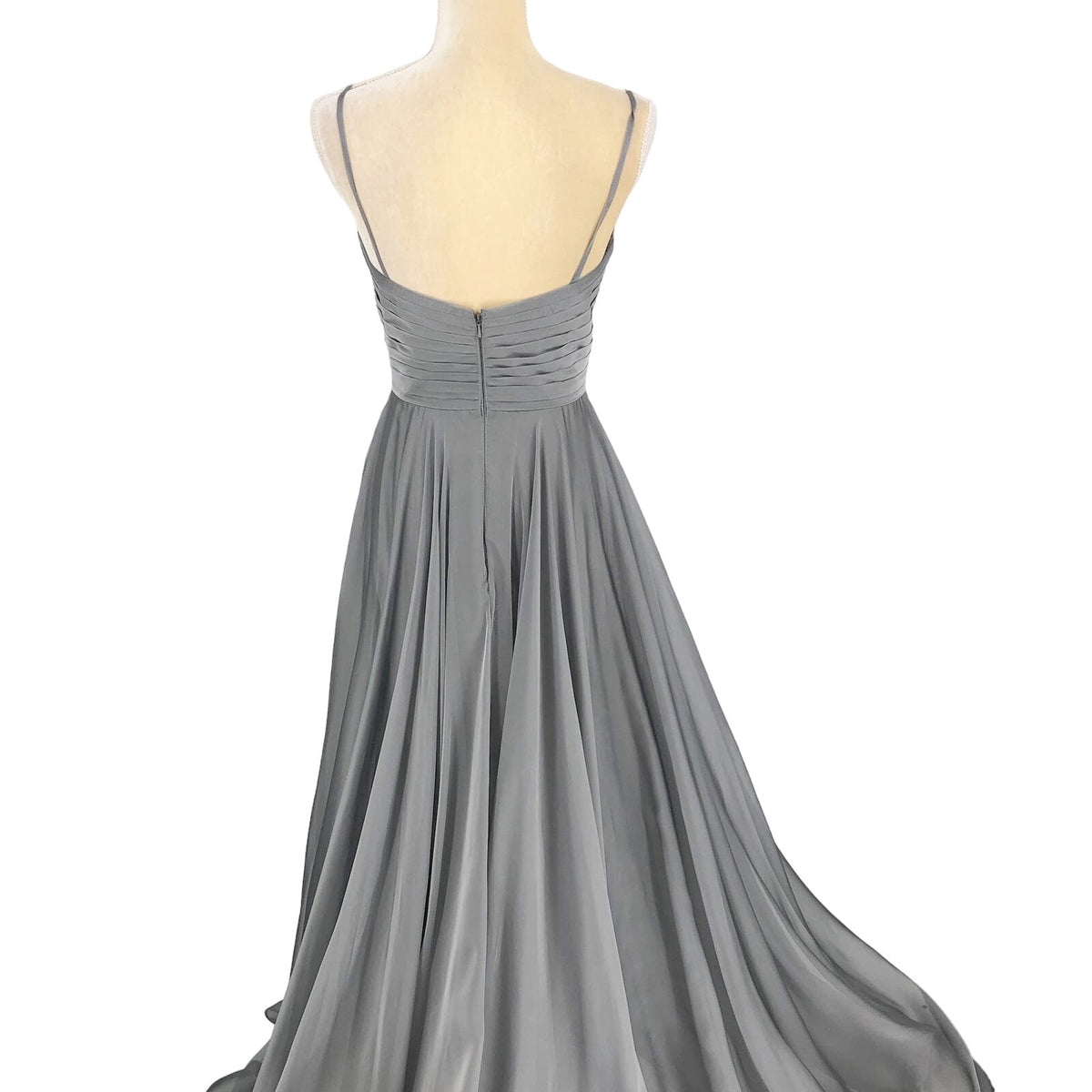 La Femme Womens Chiffon A Line Prom Dress 2 Silver Pleated Formal NWT FLAWS