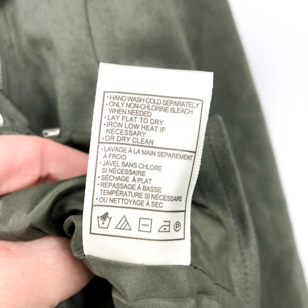 STEVE MADDEN Womens Faux Suede Moto Jacket Small Olive Green Vegan Leather NWT