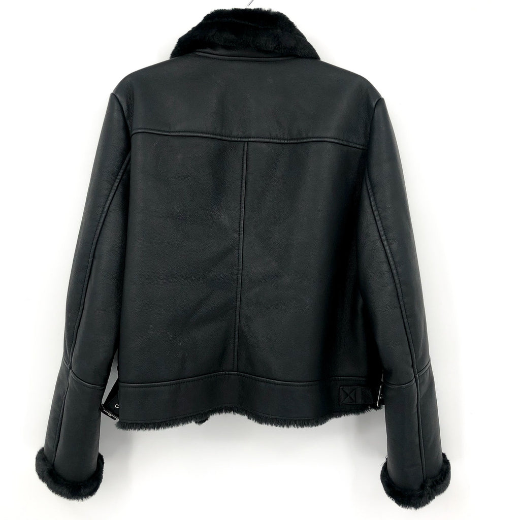 LAUREN RALPH LAUREN Womens Moto Jacket XL Black Faux Leather Shearling NWT