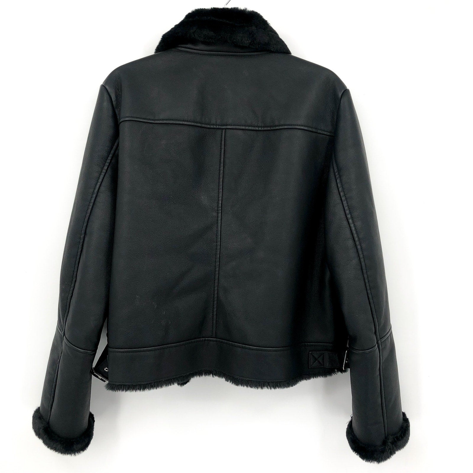 LAUREN RALPH LAUREN Womens Moto Jacket XL Black Faux Leather Shearling NWT
