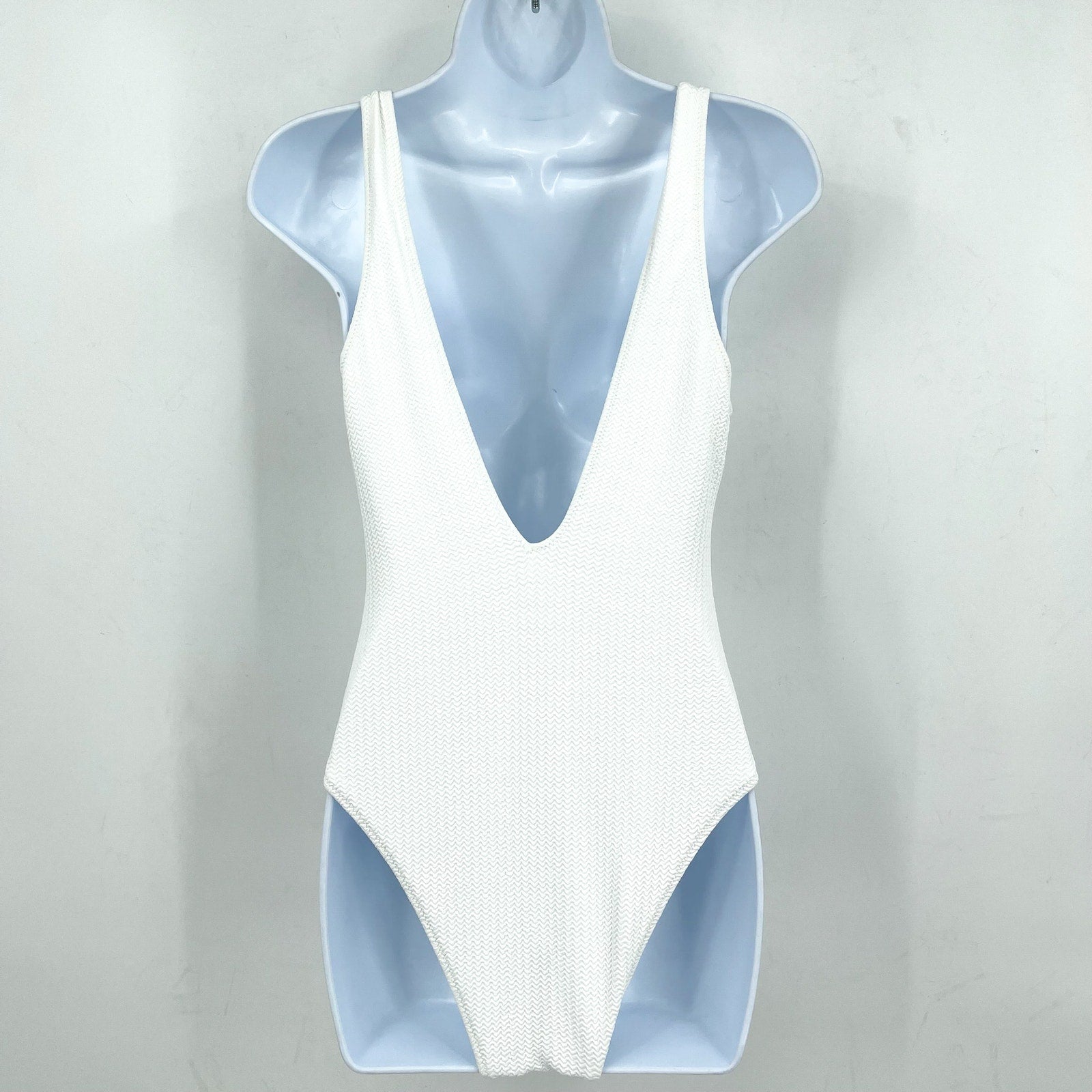 SEAFOLLY Womens Sea Dive Deep V Neck One Piece Swimsuit Size 8 White Stretch NWT