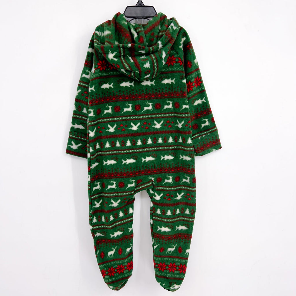 MAGELLAN Kids Holiday One Piece Pajama 5/6 Small Green Print Fleece Footed NWOT