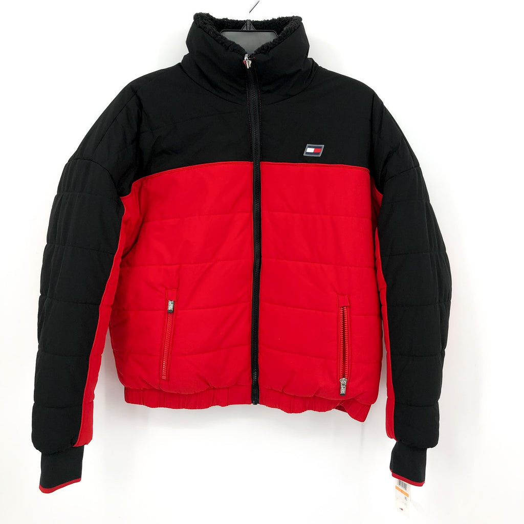 TOMMY HILFIGER SPORT Womens Reversible Track Jacket Small Red Black Sherpa NWT
