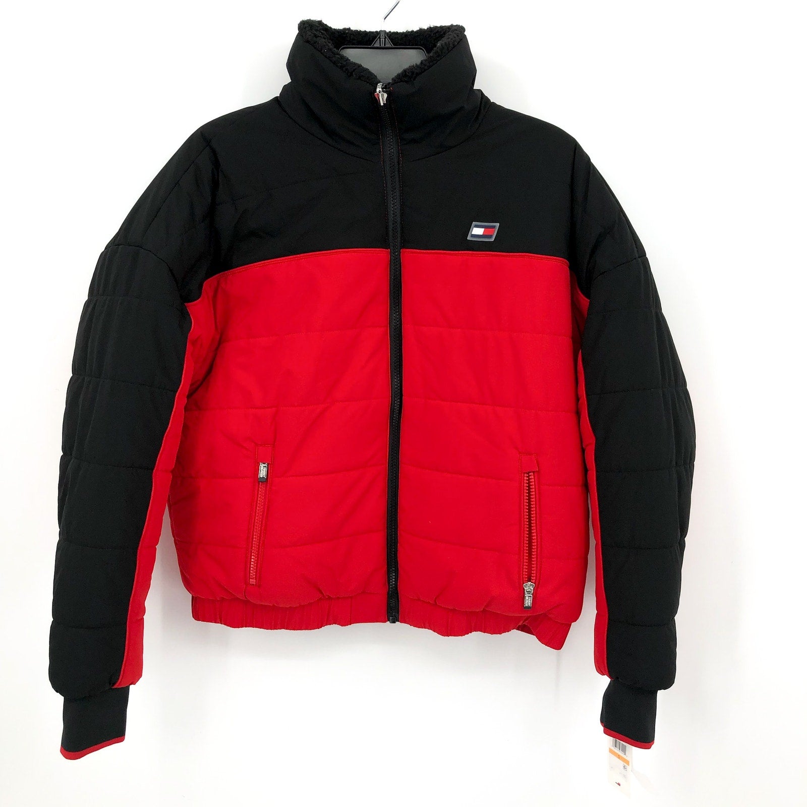 TOMMY HILFIGER SPORT Womens Reversible Track Jacket Small Red Black Sherpa NWT