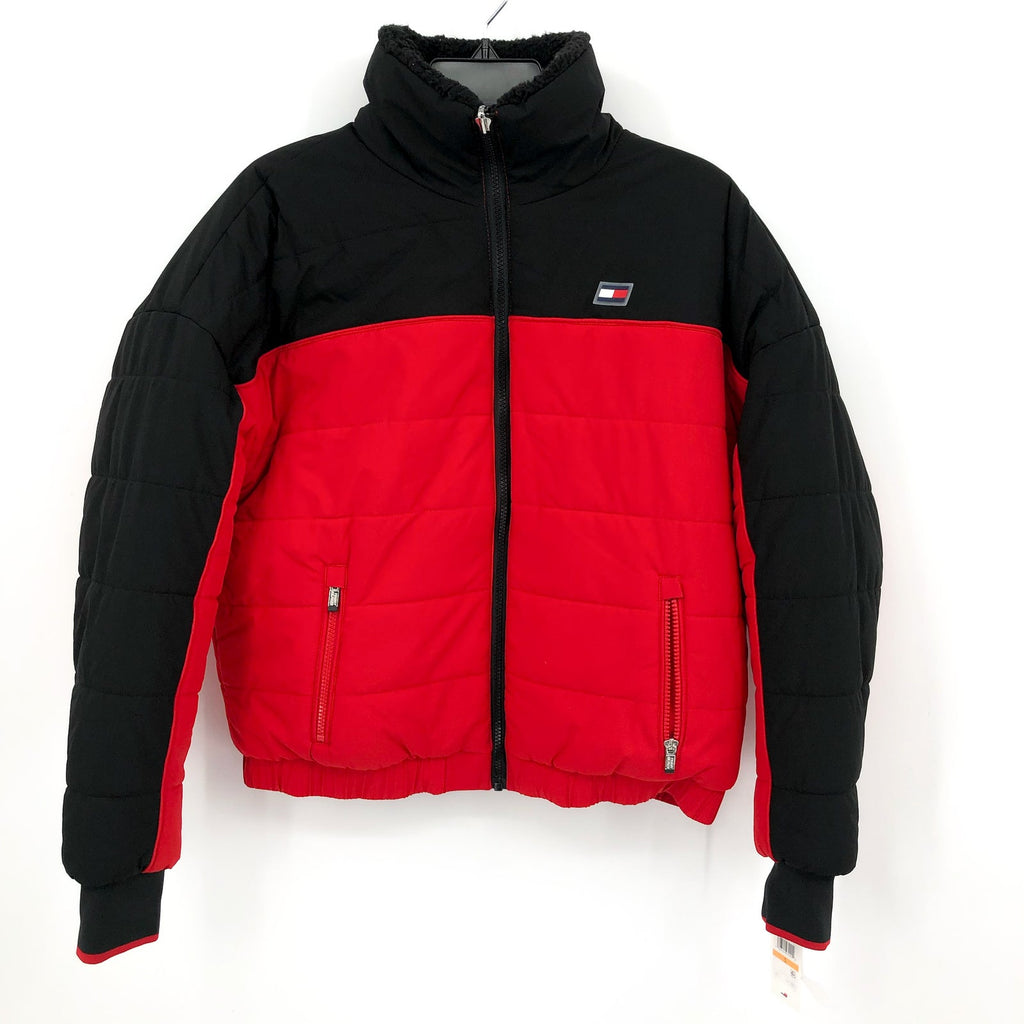 TOMMY HILFIGER SPORT Womens Reversible Track Jacket Small Red Black Sherpa NWT