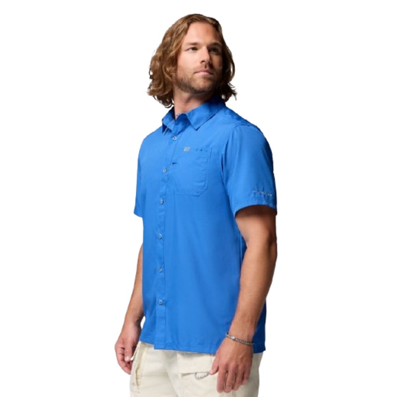 COLUMBIA Mens PFG Slack Tide Camp Shirt Small Vivid Blue UFF 50 Short Sleeve NWT