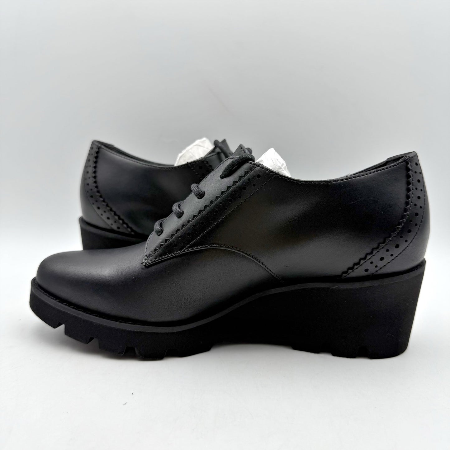 Vionic Womens Anaheim Wedge Oxford Derby Shoes US 6 M Black Leather NIB