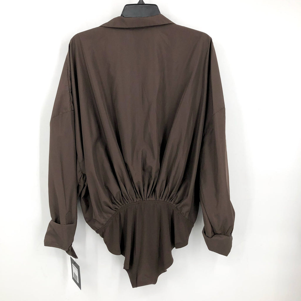 NORMA KAMALI Super Oversized Boyfriend NK Shirt Bodysuit Large Brown NWT