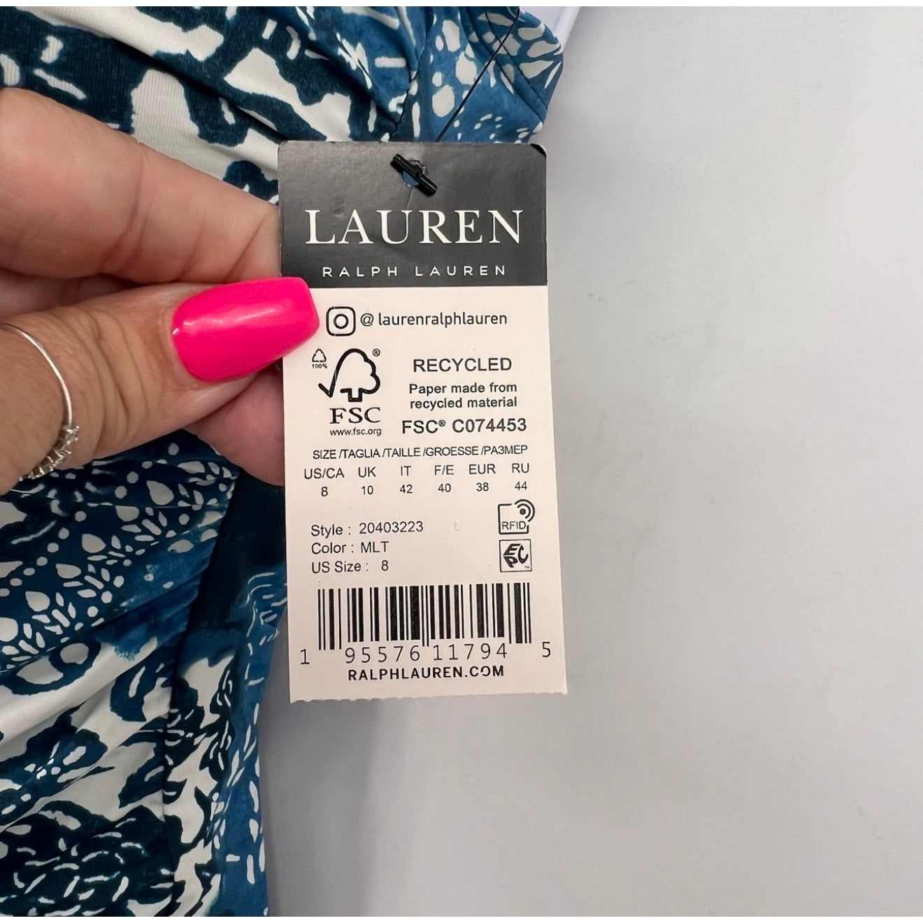 LAUREN RAPLH LAUREN Women's Patchwork Tankini Top Size 8 Blue Indigo NWT