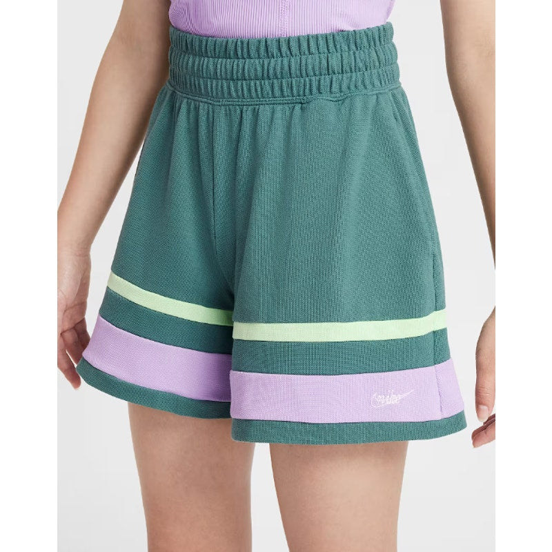 Nike Girls School Athletic Shorts Large Green Bicoastal Stripe Loose Fit NWT