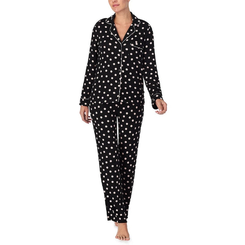 KATE SPADE Womens Long Sleeve Sweater Knit Pajama Set Small Black White Dot NWT