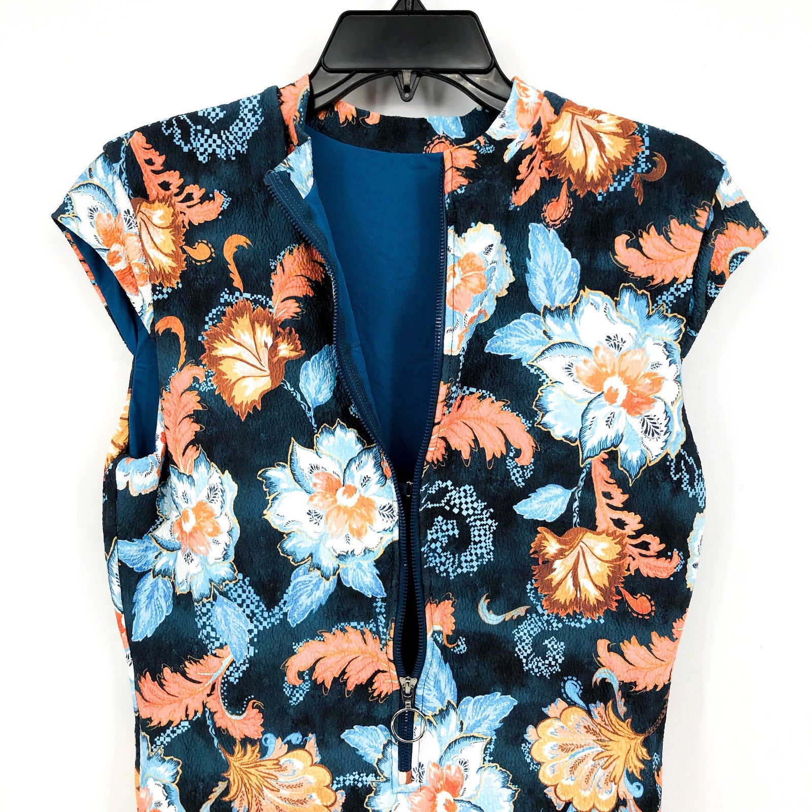 SEAFOLLY Spring Festival Zip Front One Piece Swimsuit US 12 Navy Blue Floral NWT
